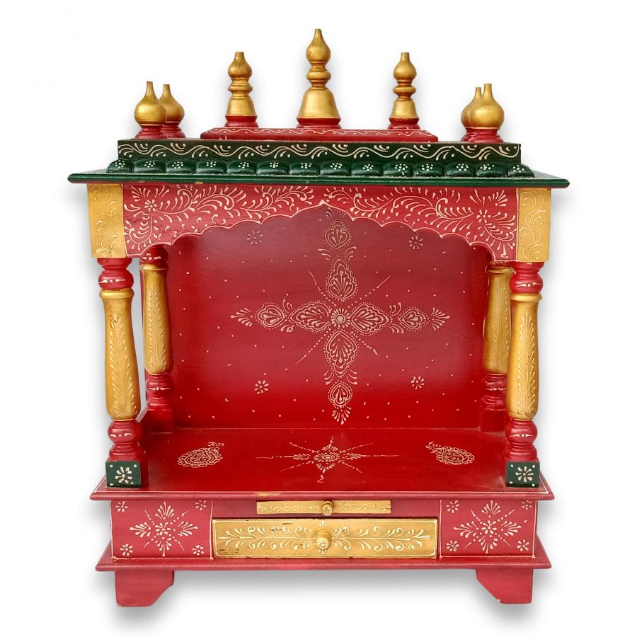 Traditional Wooden Painted Puja Mandir / Hindu Temple For Home 30" Traditional Wooden Painted Puja Mandir / Hindu Temple For Home 30"