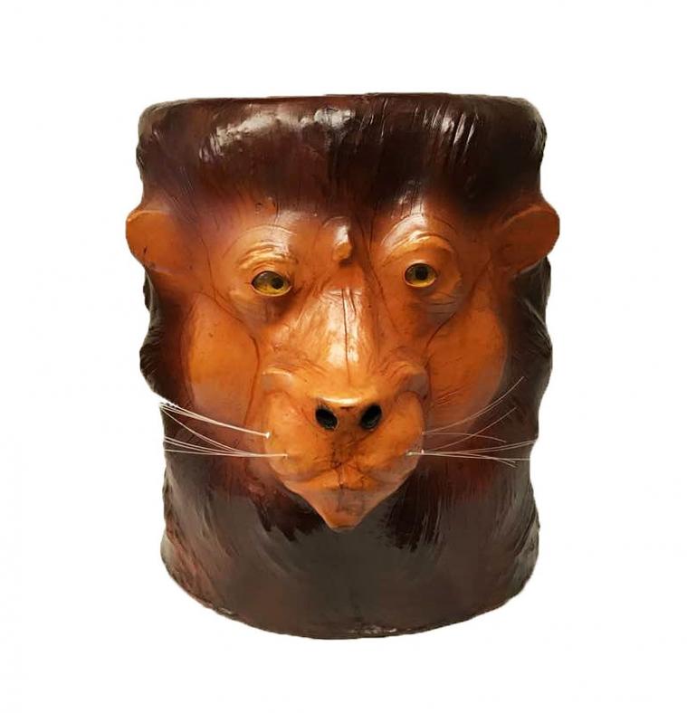 Embossed Lion Leather Covered Paper Mache Accent Table Embossed Lion Leather Covered Paper Mache Accent Table