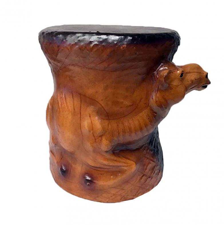 Embossed Camel Leather Covered Paper Mache Accent Table Embossed Camel Leather Covered Paper Mache Accent Table