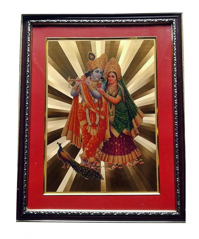 Gold Plated (24 Carat) Frame w/ Radha Krishna Picture 18" Gold Plated (24 Carat) Frame w/ Radha Krishna Picture 18"