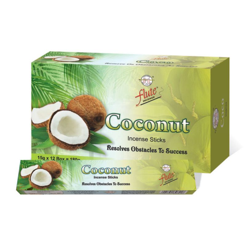 Flute Brand Coconut Fragrant Incense Stick - 12 Packs/Box - 180 Grams Total