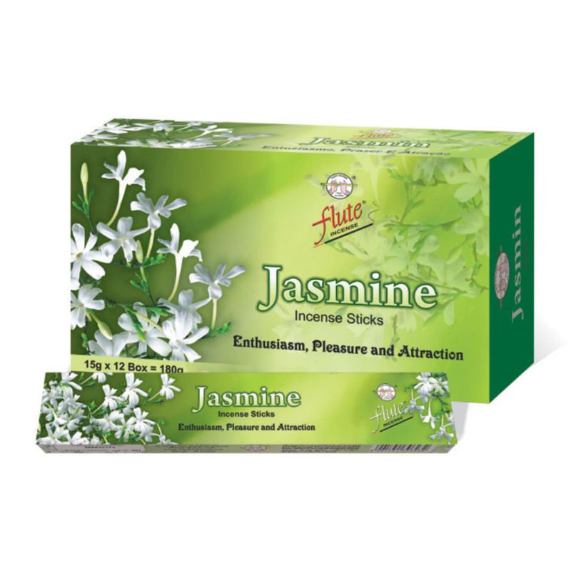 Flute Brand Jasmine Incense Agarbatti 12 Packs/Box - 180 Grams Total
