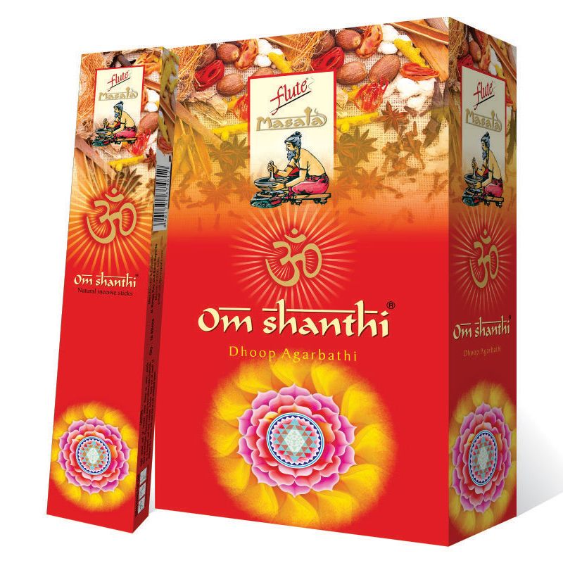 Flute Brand Masala Om Shanthi Incense Sticks -15 Sticks/Pack - 12 Packs/Box Flute Brand Masala Om Shanthi Incense Sticks -15 Sticks/Pack - 12 Packs/Box