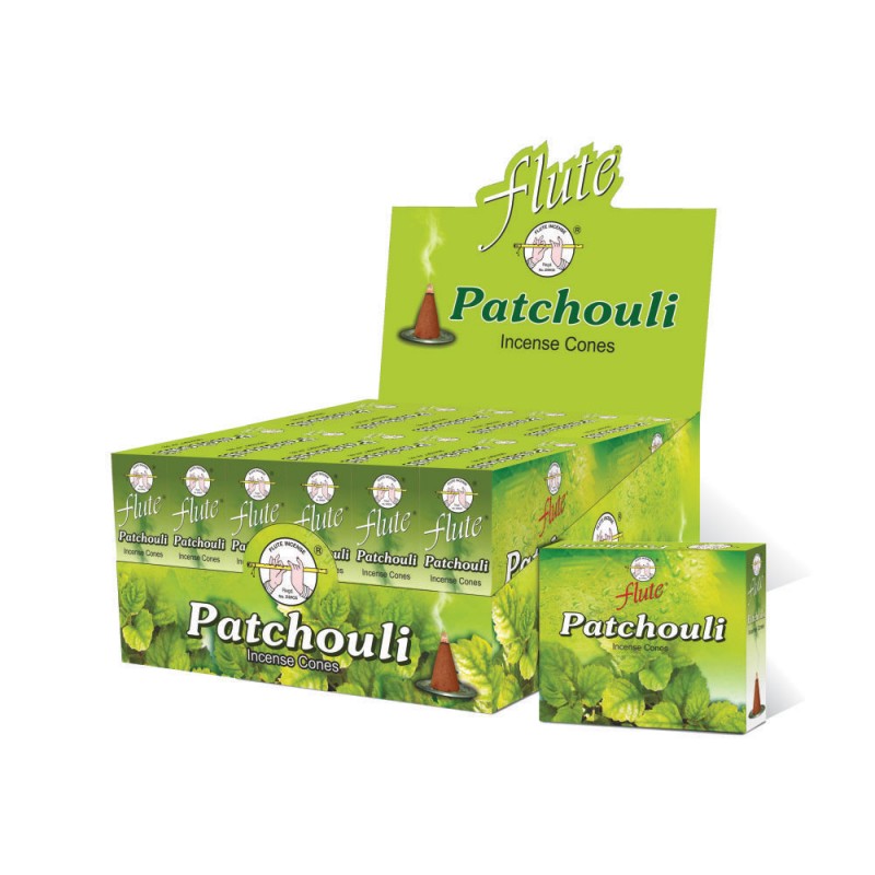 Flute Brand 1 Inch Cones - Patchouli- 10 Cones/Packet with a Plate Holder