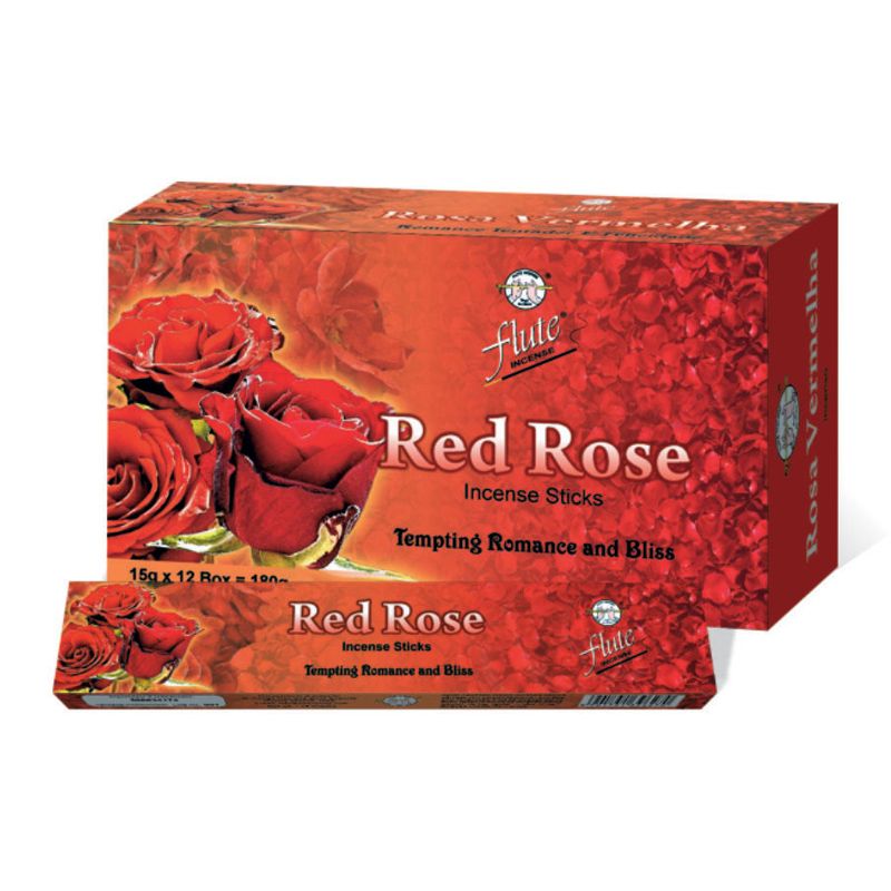 Flute Brand Red Rose Spritual Incense Agarbatti 12 Packs/Box - 180 Grams