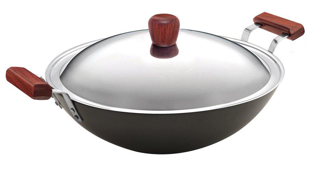 Futura L-47 Hard Anodised Flat Bottom Deep Fry Pan / Kadhai with Stainless 