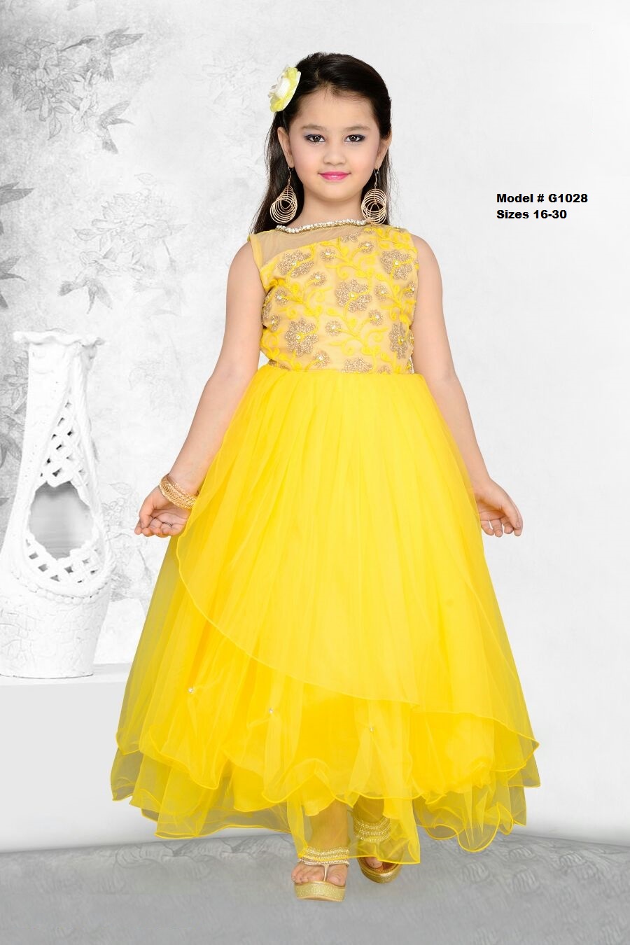 Pink Net Short Koti Designer Kids Gown DT53244