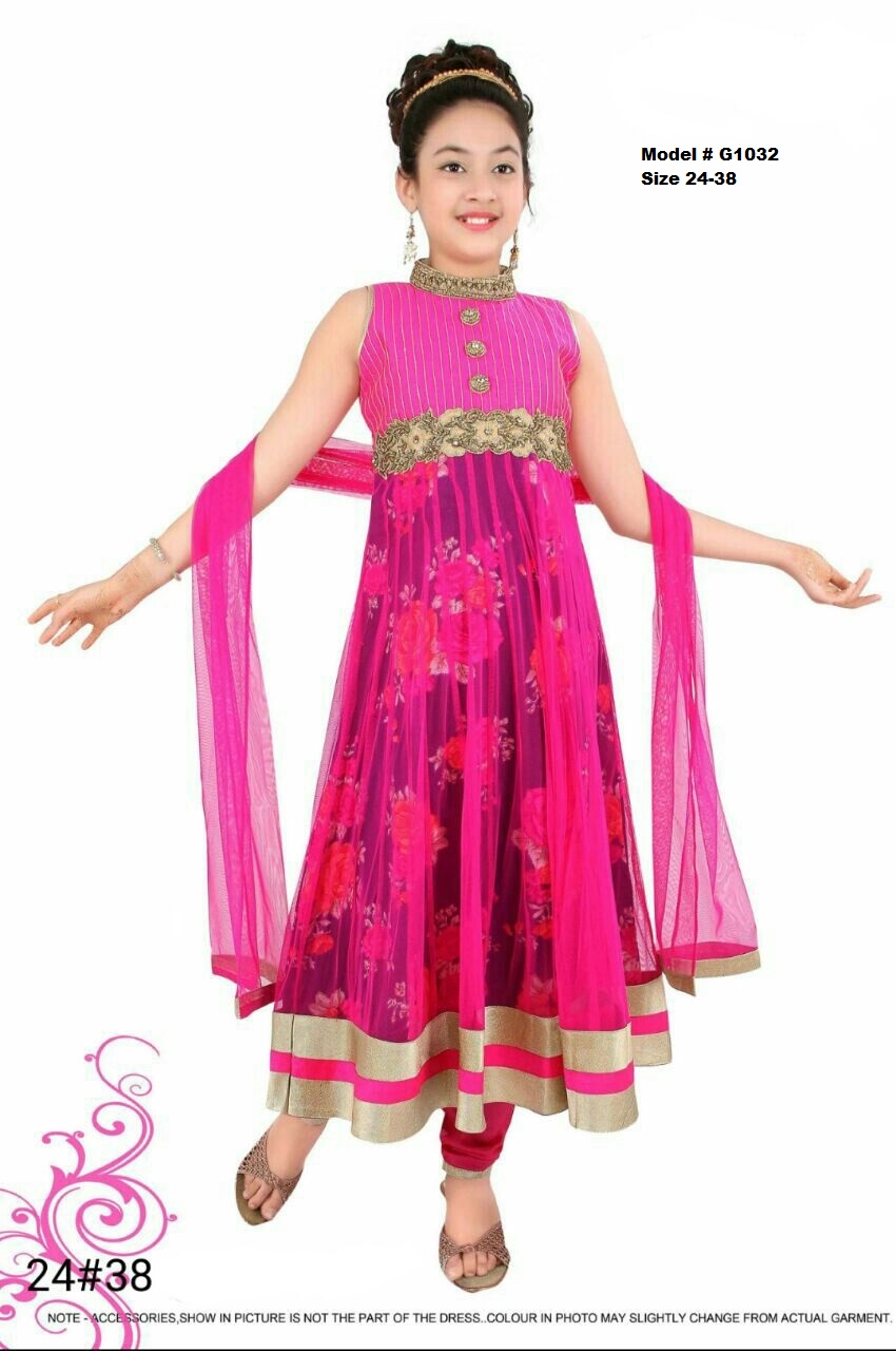 Party Wear Fuchsia Black Combination Anarkali Suit For Kids