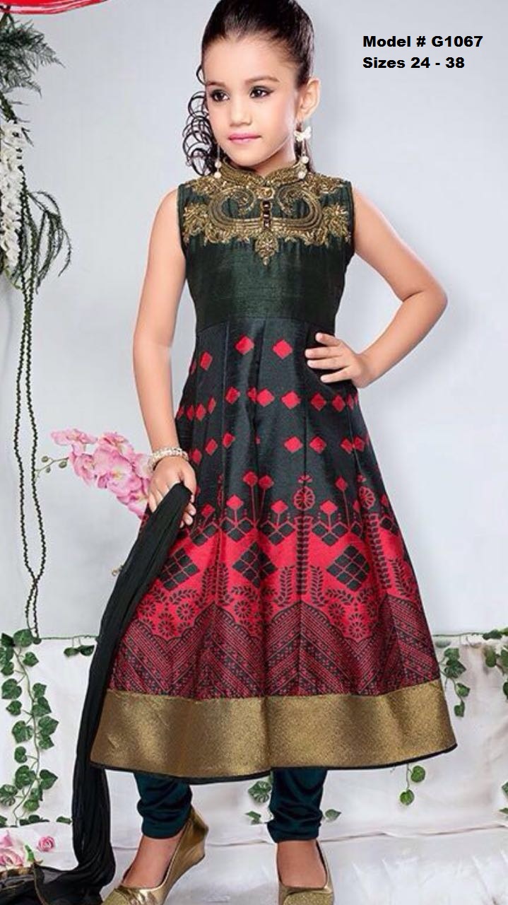 Flared Cute Anarkali Salwar Suit for Girls in Black, Maroon & Gold Flared Cute Anarkali Salwar Suit for Girls in Black, Maroon & Gold