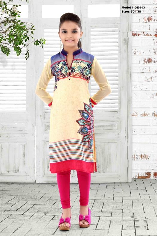 Beige Kurti / Tunic w/ Traditional Print & Legging Set for Girls Beige Kurti / Tunic w/ Traditional Print & Legging Set for Girls