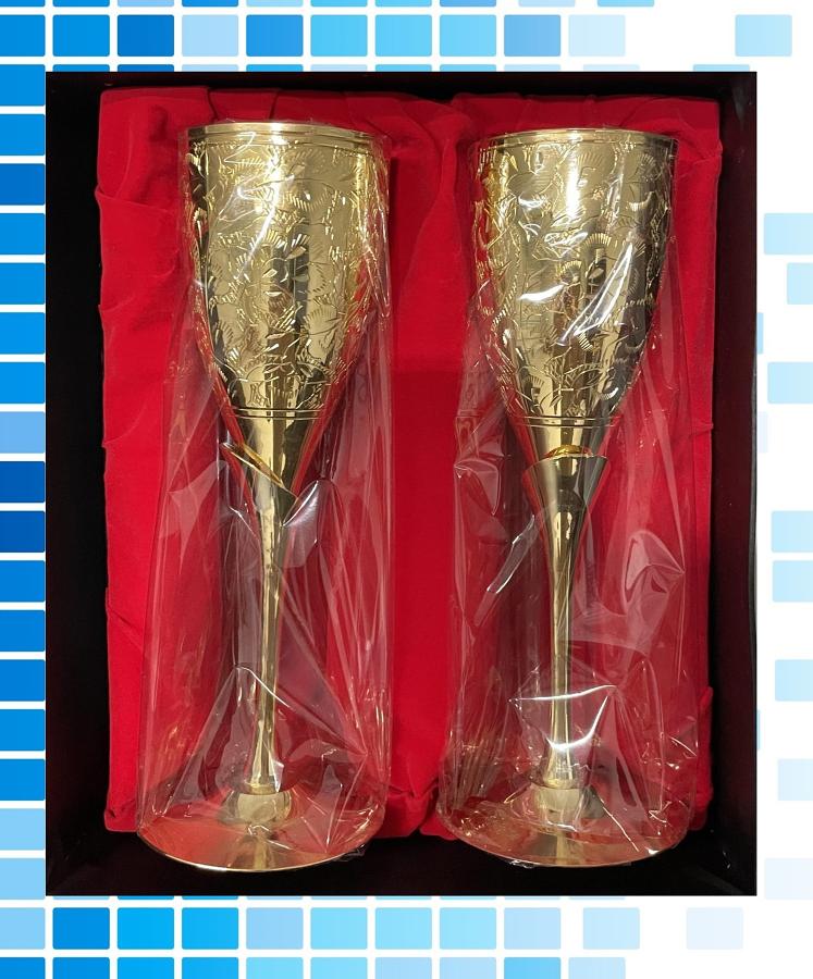 Gold Plated Champagne Cup Set with Carving (2 Pcs)