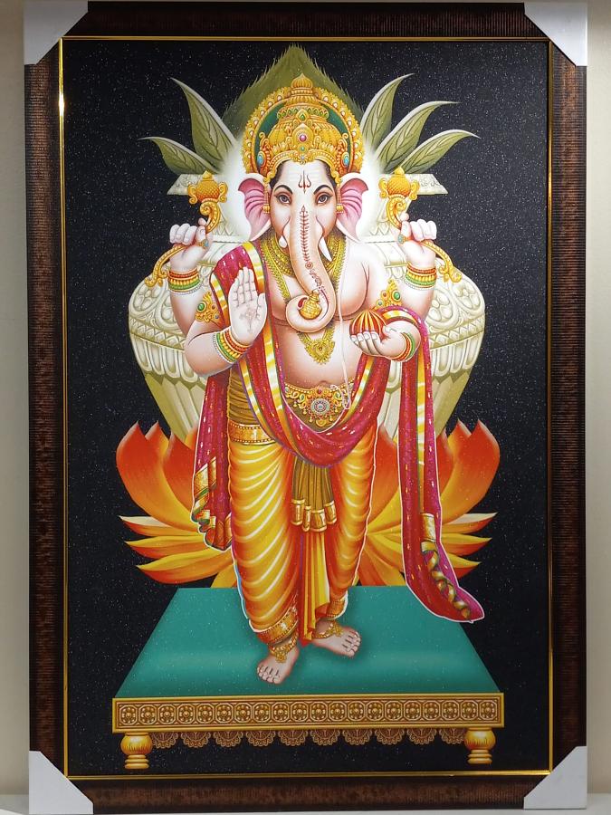 Beautiful Wooden Framed Canvas Print Picture of Ganeshji # 2 - 23 x 33"
