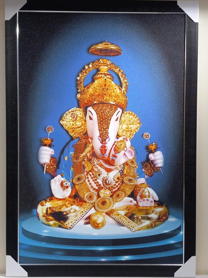 Beautiful Wooden Framed Canvas Print Picture of Ganeshji # 7 - 23 x 33"