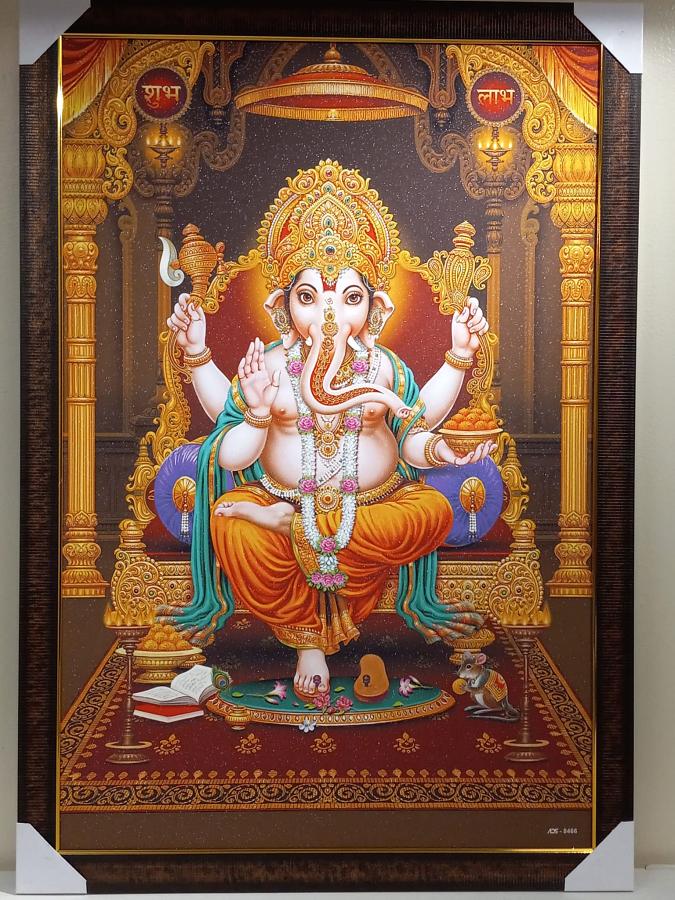 Beautiful Wooden Framed Canvas Print Picture of Ganeshji # 10 - 23 x 33" Beautiful Wooden Framed Canvas Print Picture of Ganeshji # 10 - 23 x 33"