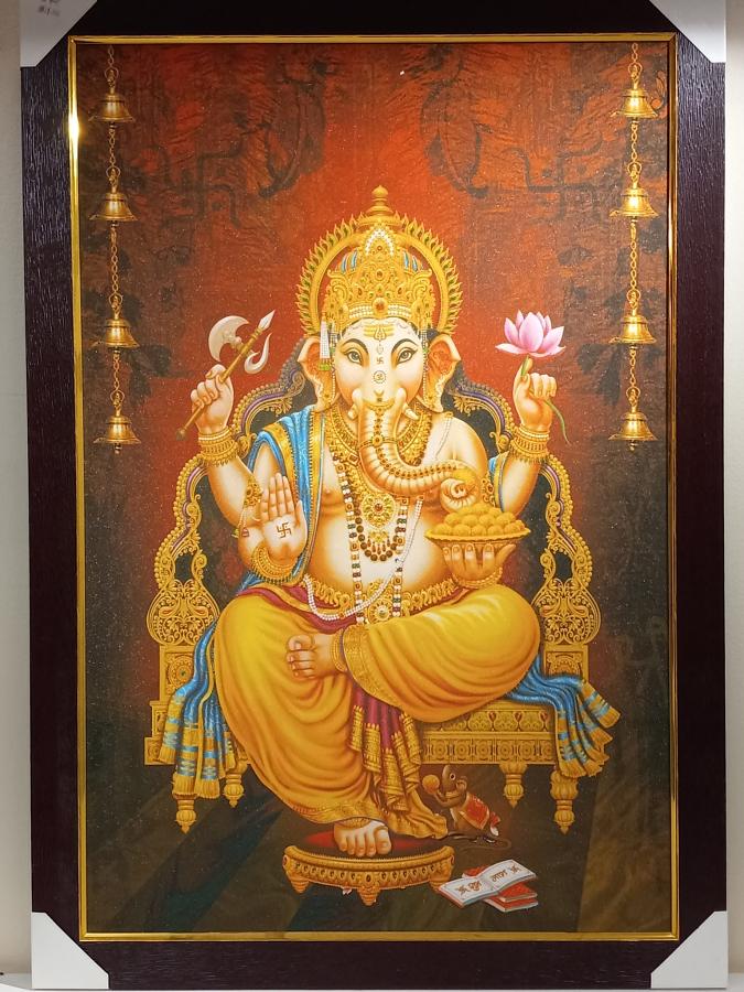 Beautiful Wooden Framed Canvas Print Picture of Ganeshji # 13 - 23 x 33"