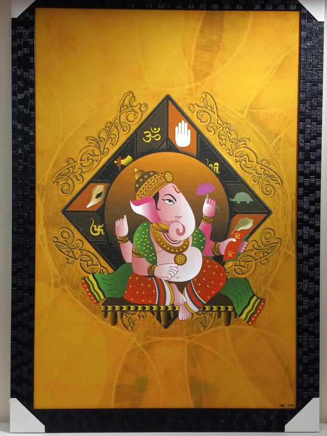 Beautiful Wooden Framed Canvas Print Picture of Ganeshji # 15 - 23 x 33" Beautiful Wooden Framed Canvas Print Picture of Ganeshji # 15 - 23 x 33"