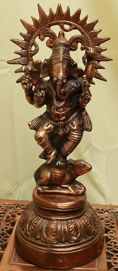 Carved Black Metal Copper Finish Dancing Ganesha Statue 18" Height