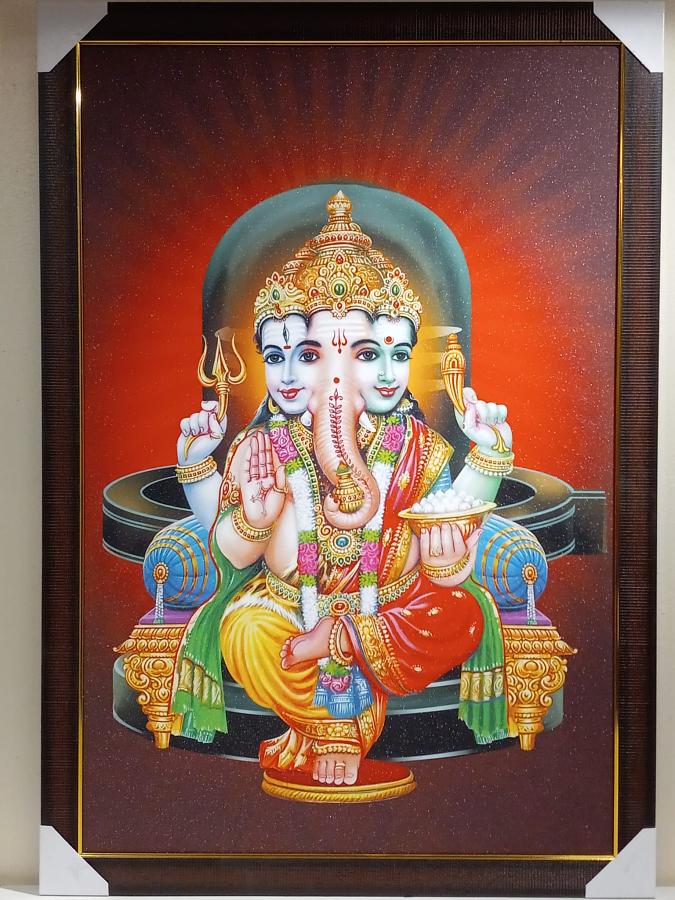 Beautiful Wooden Framed Canvas Print Picture of Ganesh Parivar #2 - 23 x 33 Beautiful Wooden Framed Canvas Print Picture of Ganesh Parivar #2 - 23 x 33