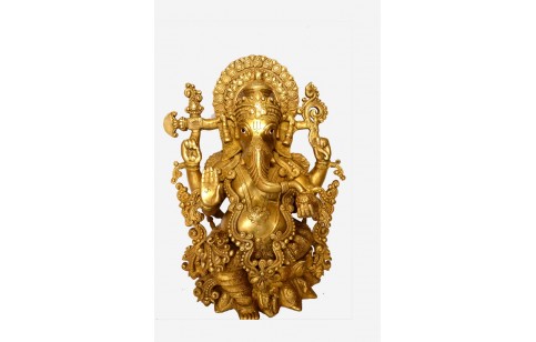 Large Ganesha Brass Statue - 16"