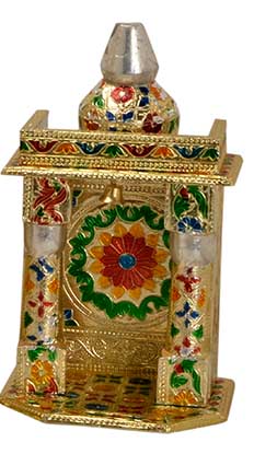 Gold Meenakari Indian Pooja Mandir for Home - 6" X 5" X 10" (Small)