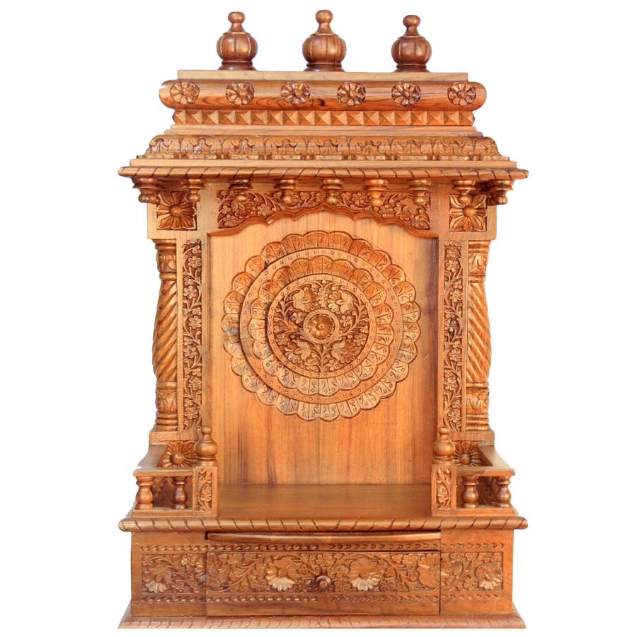 Wooden Pooja Mandir - Antique Oak Finish Gopura Temple - 30 Inches