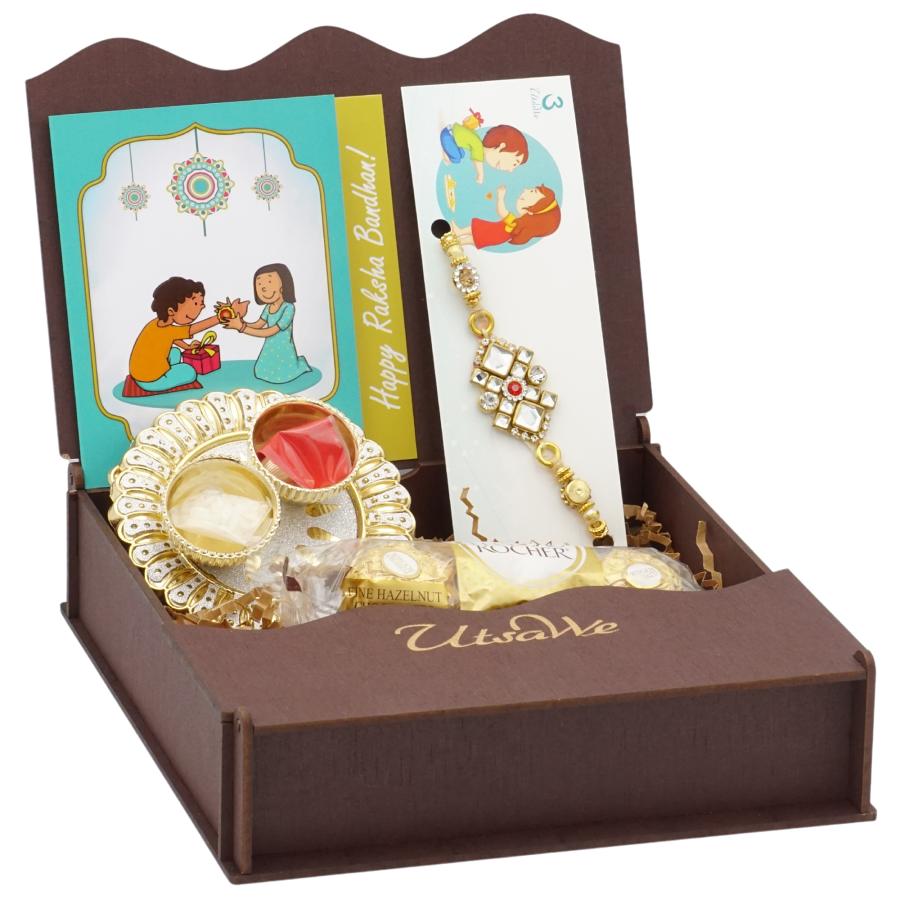 UtsaWe GIFT HAMPER  - Alluring Kundan Rakhi With Sparkling Diamonds