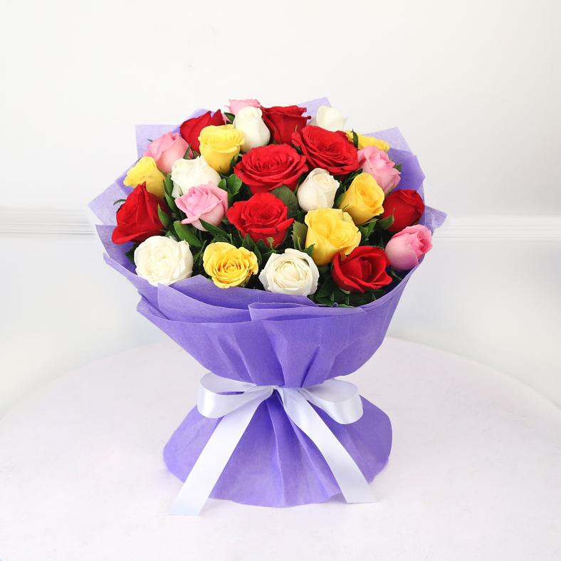 Bunch of 25 Assorted Colour Roses Bouquet 31544 Buy Online