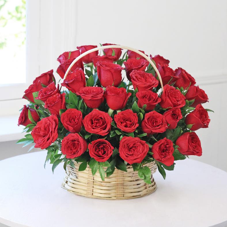 Basket Arrangement Bouquet of 35 Red Roses 31538 Buy Flowers