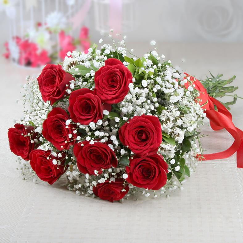 Bunch of 10 Red Roses w/ Fillers for Happiness #31527 | Buy Flowers &  Bouquets Online