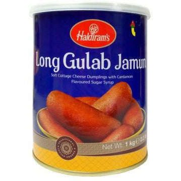 1 Kg  X 12 Tins (1 Case) Wholesale Haldiram Mithai, Long Gulab Jamun 