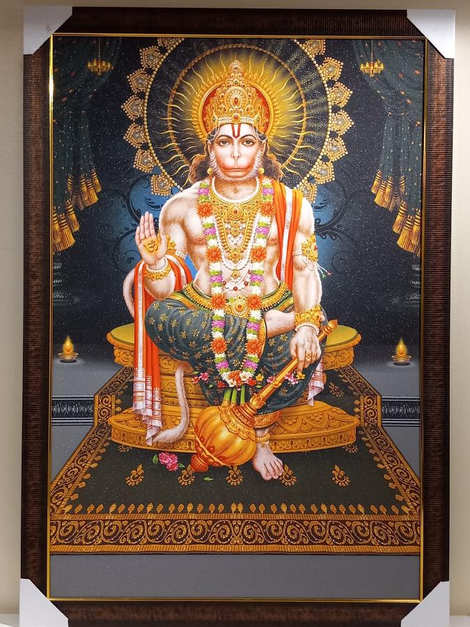 Beautiful Wooden Framed Canvas Print Picture of Hanumanji # 10 - 23 x 33" Beautiful Wooden Framed Canvas Print Picture of Hanumanji # 10 - 23 x 33"