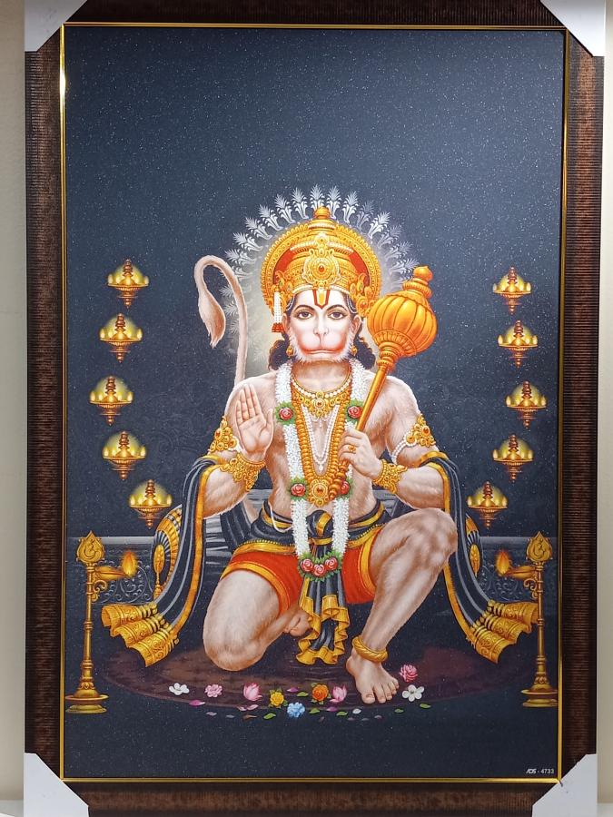 Beautiful Wooden Framed Canvas Print Picture of Hanumanji # 2 - 23 x 33"