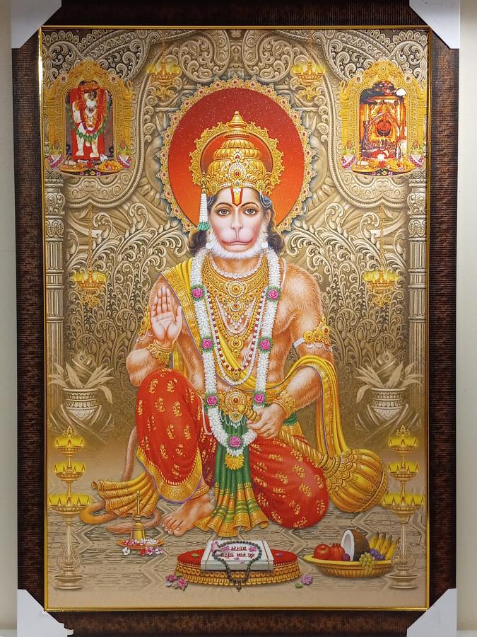 Beautiful Wooden Framed Canvas Print Picture of Hanumanji # 4 - 23 x 33"