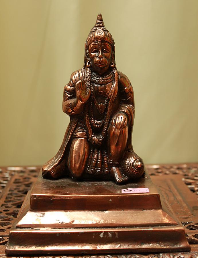 Artistic Black Metal Statue Of God Sitting Hanuman 9"