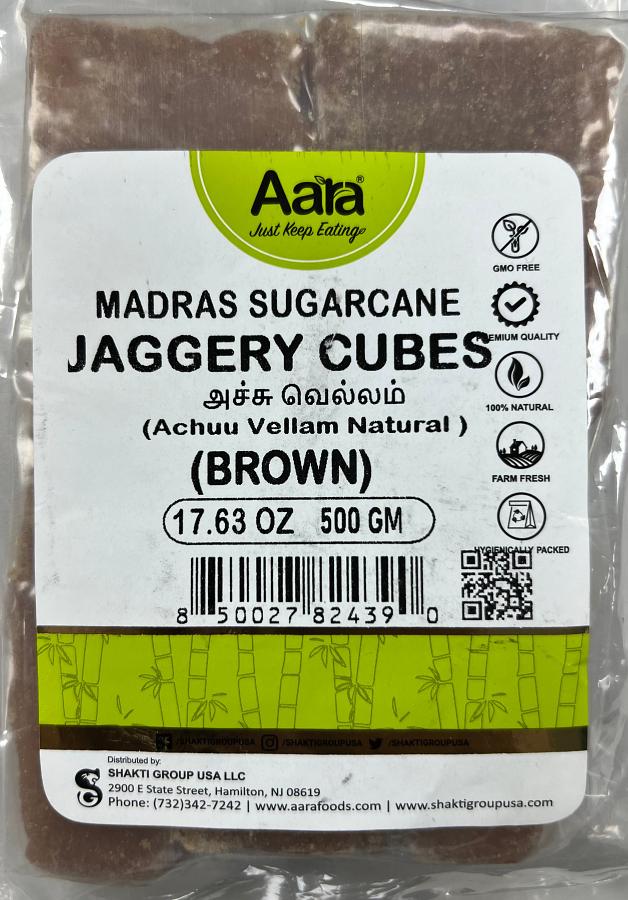 Aara Madras Sugarcane Brown Jaggery Cubes  - 500g