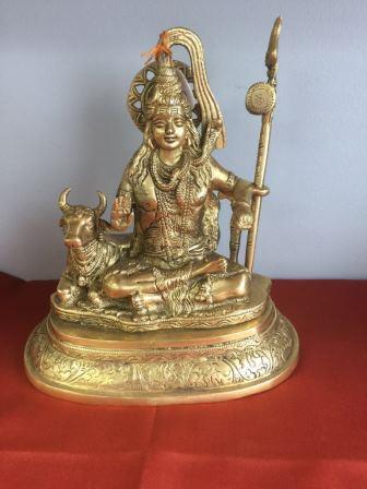 Golden Carved Brass Statue of Lord Shivji 9"