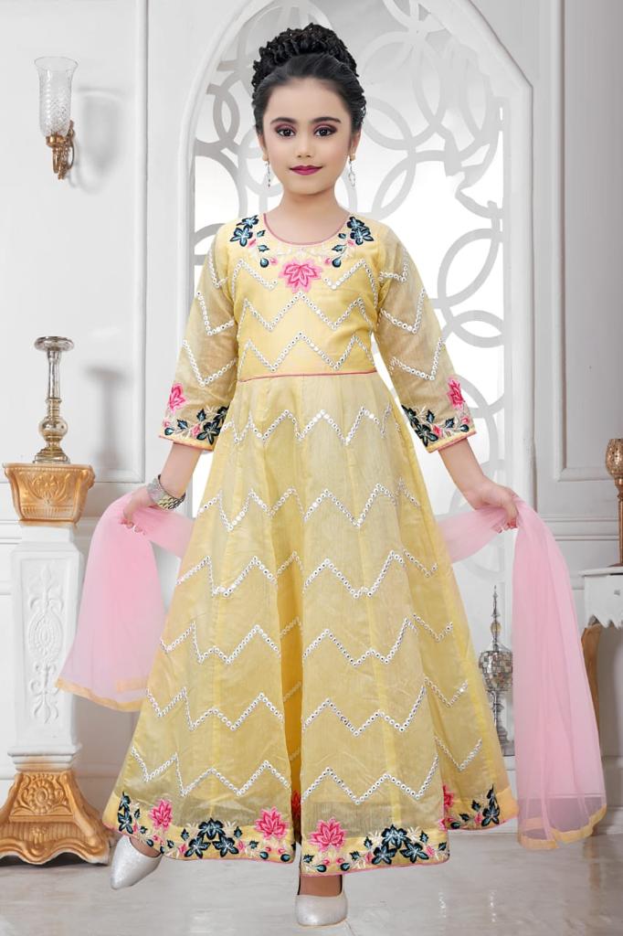 Girl's Light Yellow Anarkali Dress #44904 | Buy Girls 10 To 12 Year ...