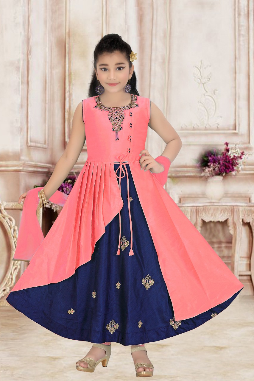 Girl's Dark Blue and Pink Anarkali Dress #44905 | Buy Girls 10 To 12 ...