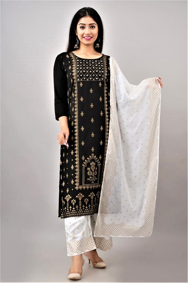 Solid Resham & Sequins Embroidered Kurta with Palazzo Pants - Black – FASHOR