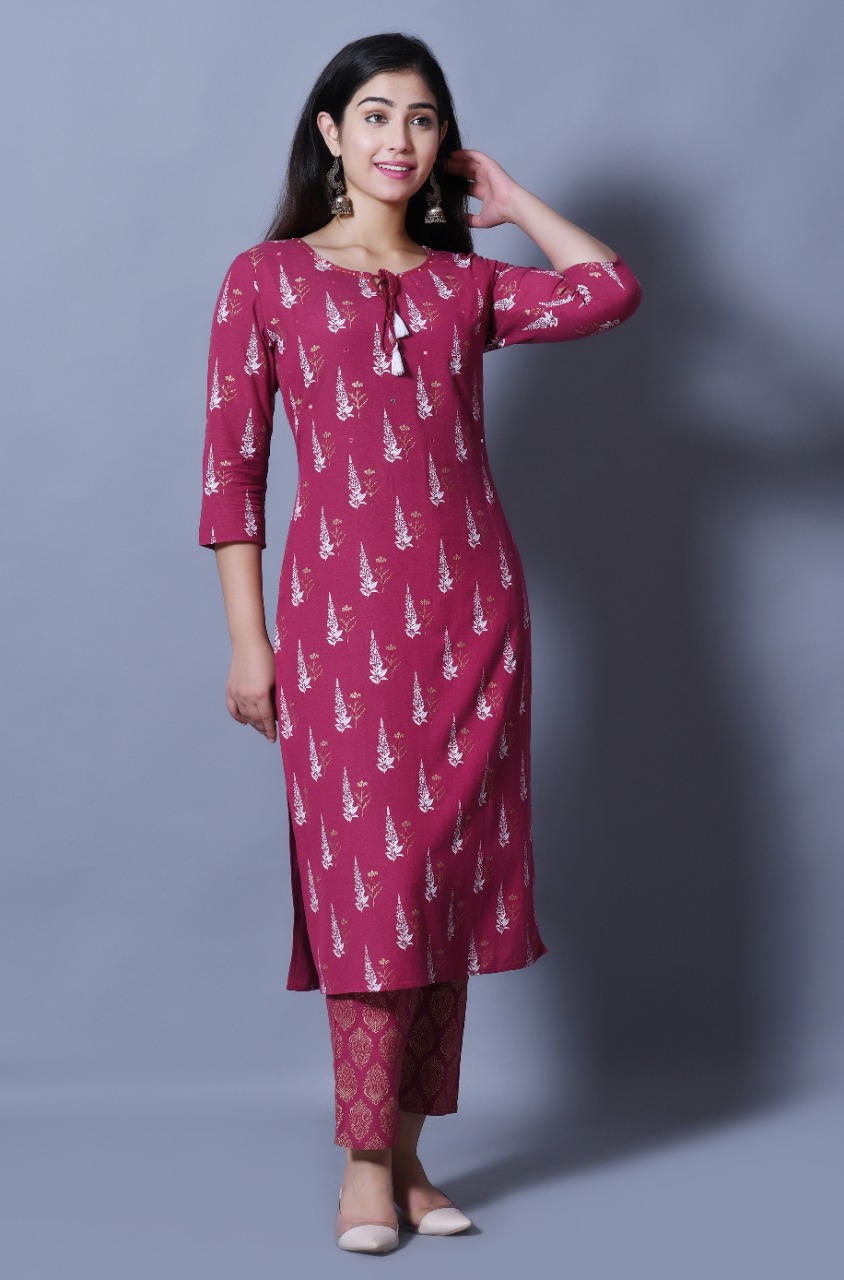 Arayna Women's Cotton Printed Straight Kurti Palazzo Pants Set with Dupatta