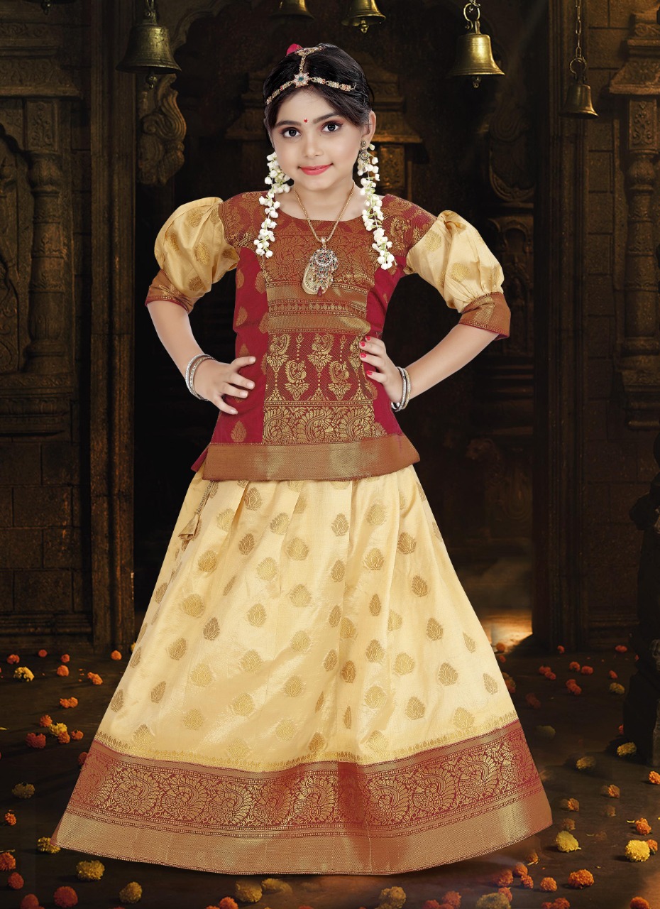 Girls Pattu Pavadai in Cream Color for 6 to 7 Year Old Kids #55147 | Buy  Kids Pattu Pavada Online