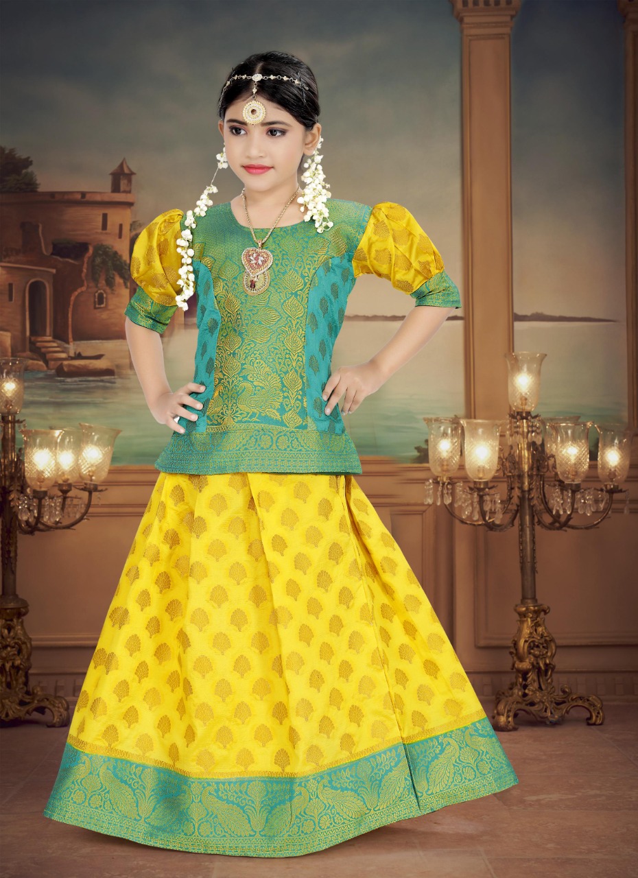 Traditional Design Girls Pattu Pavadai Size 28'' for 7 to 8 Years Old Kids  #55145 | Buy Kids Pattu Pavada Online