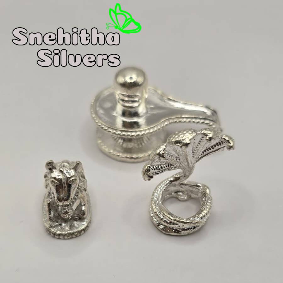 Pure silver statue /Solid Lingam with nandi /lingu/shiva idol-silver items 