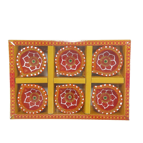 Pack of 6 Pcs Decorative Diwali Clay Diya (C136)