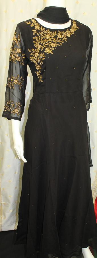 Elegant Embroidered Black Indo-Western Gown #47885 | DesiClik.com, USA