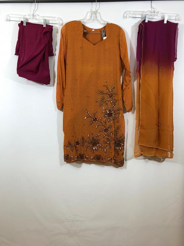 Dark Mustard Chiffon Semi Patiala w/ Contrast Crape Pants & Duppatta Dark Mustard Chiffon Semi Patiala w/ Contrast Crape Pants & Duppatta