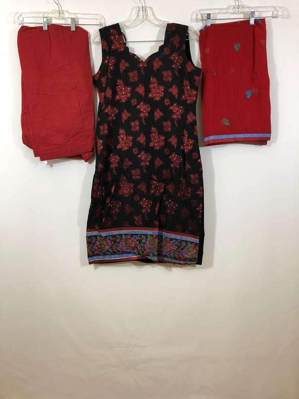 Black & Red Patiala w/ Red Chiffon Duppatta w/ Optional Black Short Sleeves Black & Red Patiala w/ Red Chiffon Duppatta w/ Optional Black Short Sleeves