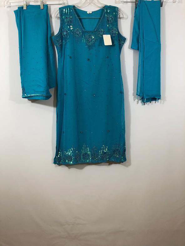 Blue Georgette Salwar w/ Sequence Work & Optional Half Sleeves