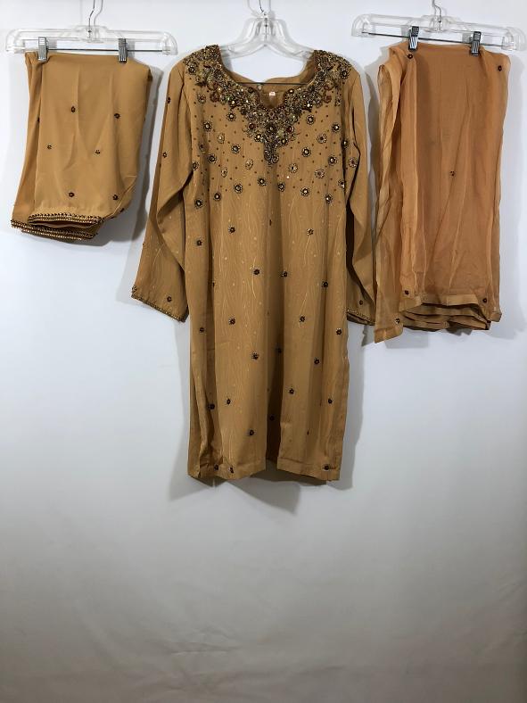 Light Brown Crape Semi Patiala w/ Chiffon Duppatta