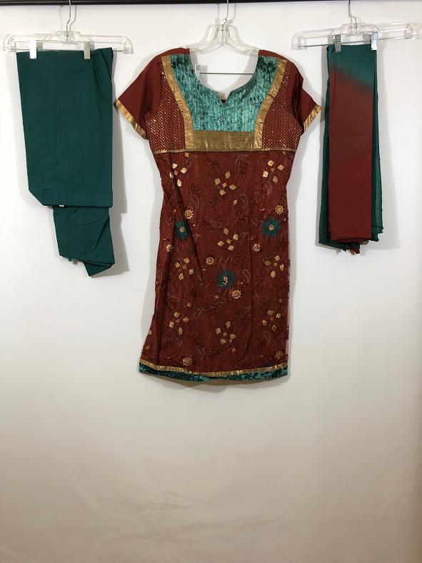 Brick Brown Net Suite w/ Matching Chiffon Duppatta & Semi Patiala Pants Brick Brown Net Suite w/ Matching Chiffon Duppatta & Semi Patiala Pants